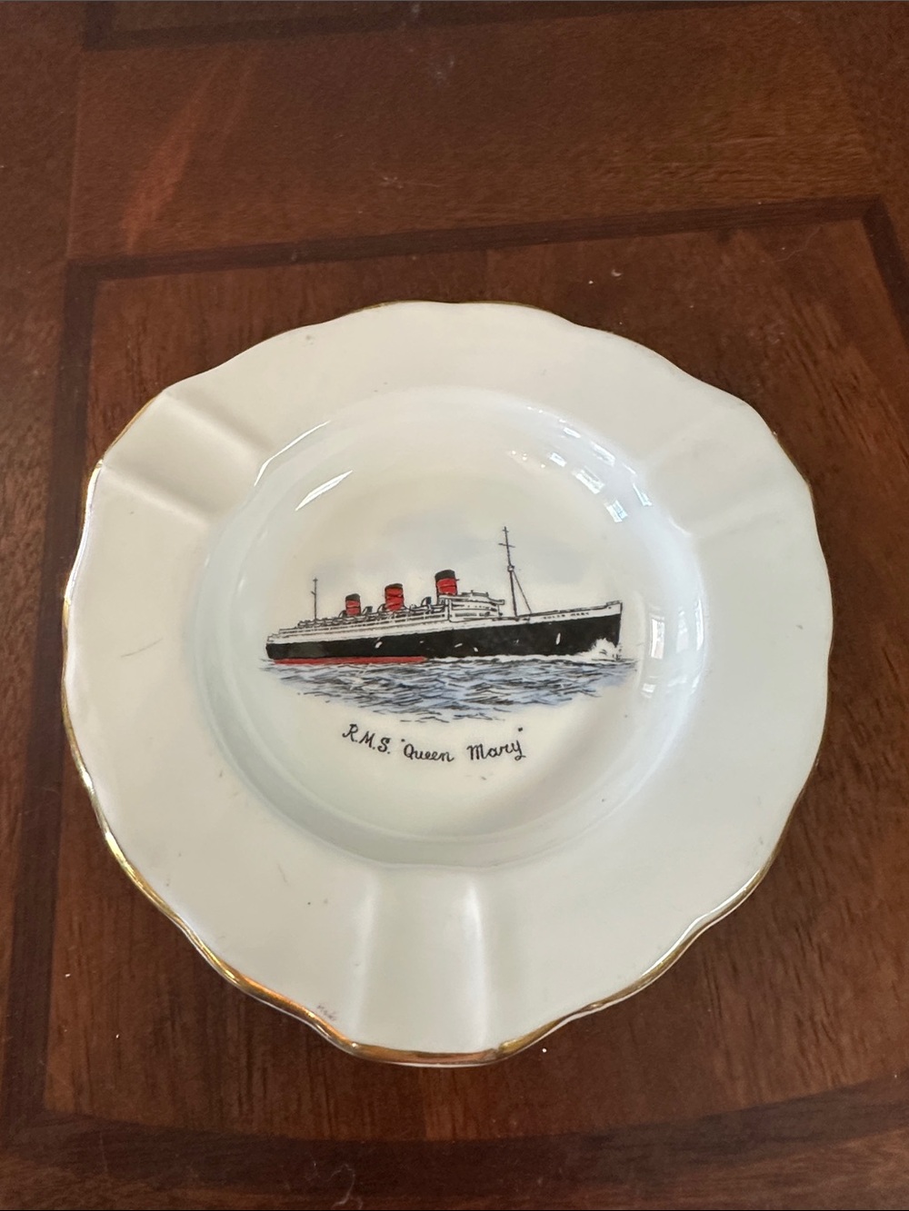 Vintage 1950s RMS Queen Mary Salisbury Bone China Souvenir Ashtray